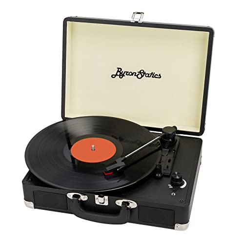 ByronStatics Vinyl Record Player Black - 3 Speed Vintage Portable Record Player for 7", 10" & 12" Vinyl - Record Player with Speaker x 2 Built in with Extra Stylus - Supports RCA Line Out/AUX In