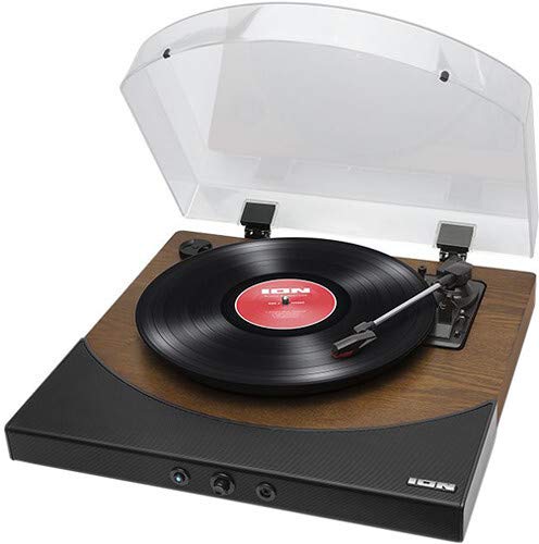 ION IT94WD Premier LP Bluetooth Wireless USB Turntable - USB Recording - (33/45 Speeds) - Headphone Output - Built-in Sterio Soundbar Speaker - Includes Dust Cover, 45 Adapter (Brown)