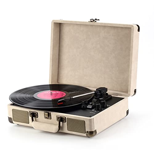 Turntable Portable Suitcase Gramophone Vinyl Record Player Bluetooth 5.0 33 45 78rpm Phonograph Retro Record Player Sheepskin (Size : AU Plug)