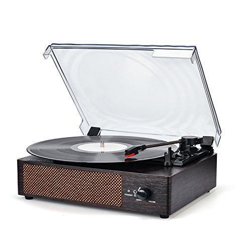 Record Player Portable Wireless LP Belt-Drive 3-Speed Turntable with Built in Stereo Speakers, Vintage Style Vinyl Record Player (Vintage Style-Brown)